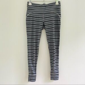 Athleta Relay Black & Grey Striped Leggings Pocket